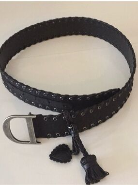 Dior Black Eyelet Leather Belt with Tassel & Heart Charm
